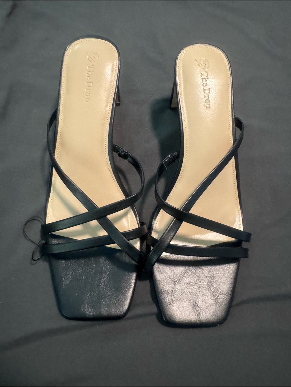 Women's Black Strappy Square-Toe Heel Sandals